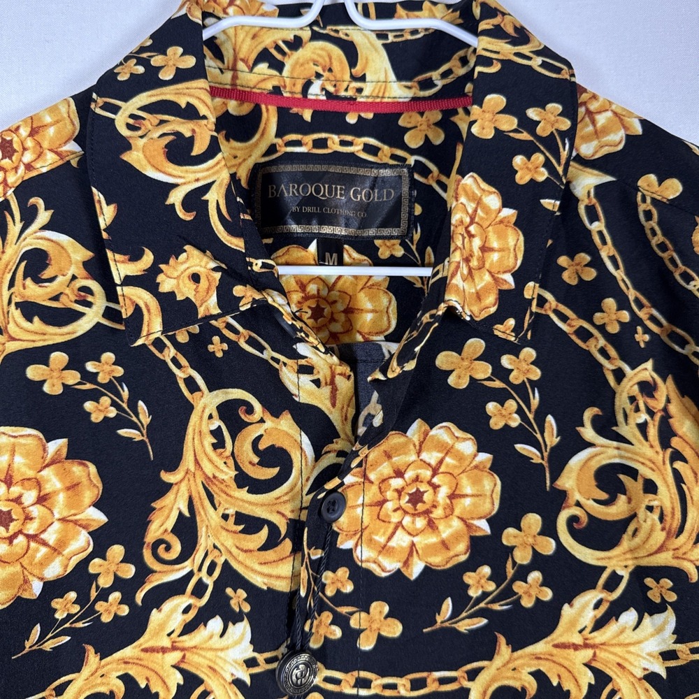 Baroque Gold By Drill Clothing Company Mens M Button Down Short Sleeve Shirt